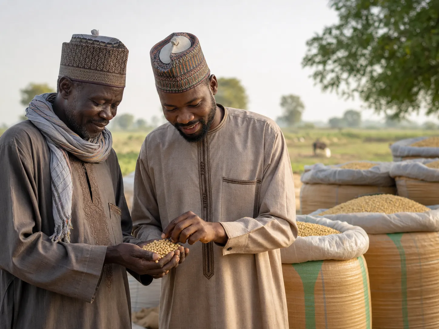 People discussing agricultural commodities