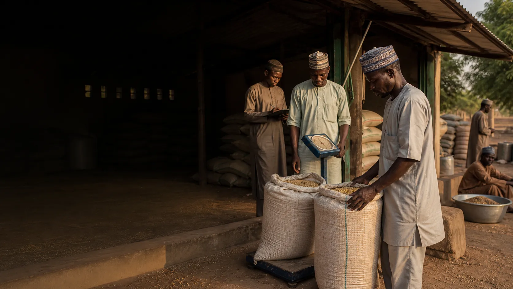 People working with agricultural commodities
